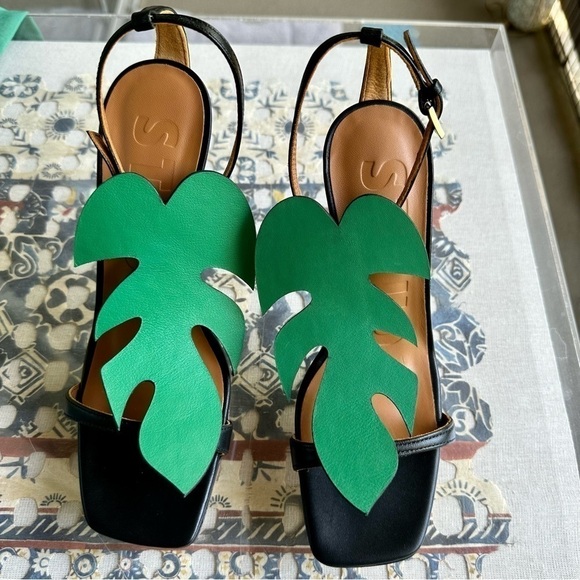 STAUD Leather Heels in green size 7 - Picture 1 of 8